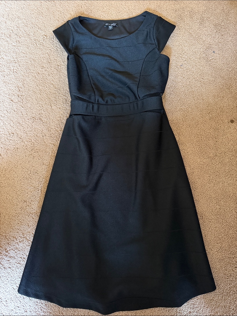 Ann Taylor Black Cap Sleeve A-Line Midi Dress